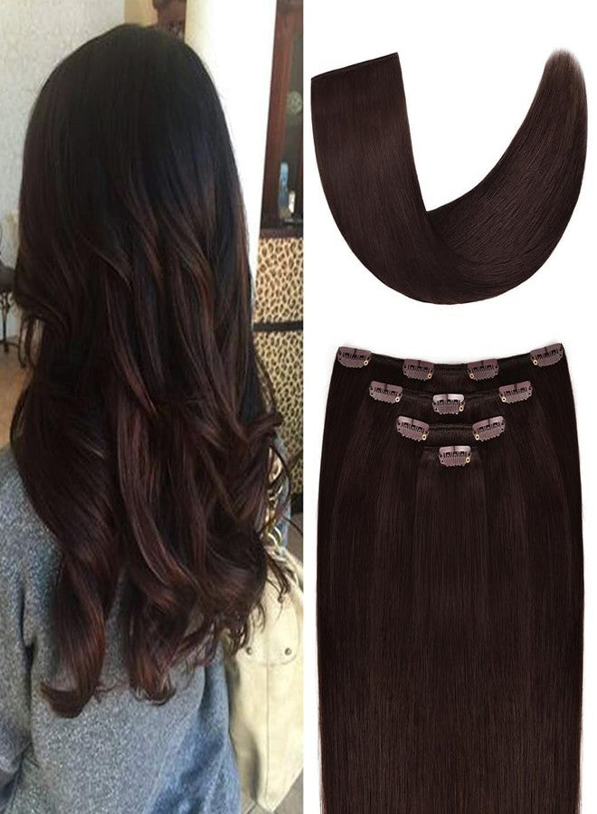 Winsky 16" Clip in Hair Extensions Remy Human Hair for Women - Silky Straight Human Hair Clip in Extensions 55grams 4pieces Dark Brown #2 Color - Image 1